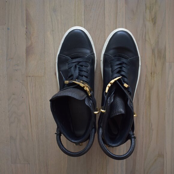 Buscemi Black Leather 100MM Sneakers with Gold Buckle Size 44 - Picture 2 of 12